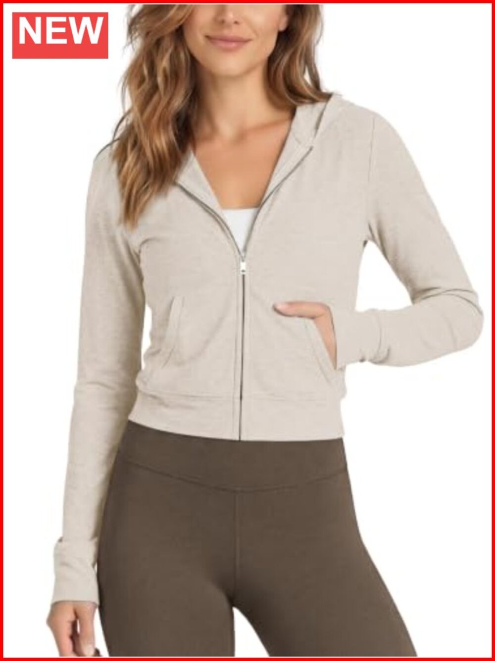 ODODOS Full-Zip Crop Hoodie Ultra Soft UPF 50+ Hooded Jacket Pockets